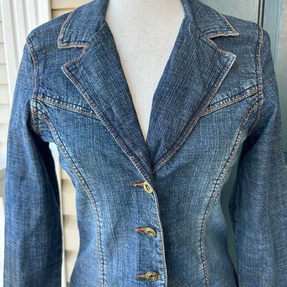 Vintage Ecko Red Denim Blazer Jacket Y2K Fitted Stretch Jean Jacket Sz S - Picture 3 of 11